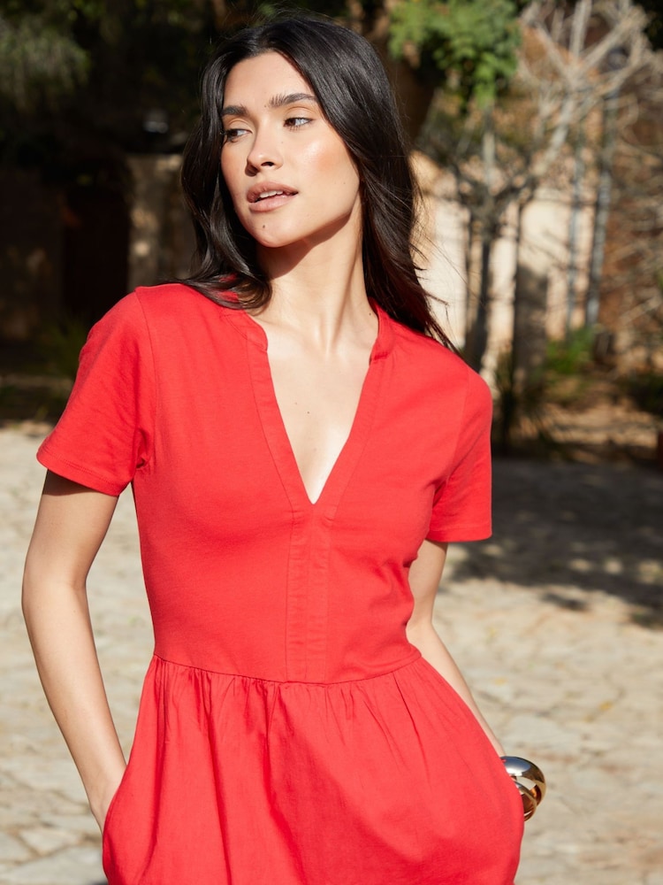 Threadbare Red 100% Cotton Tiered Jersey Poplin Mix Maxi Dress - Image 2 of 4