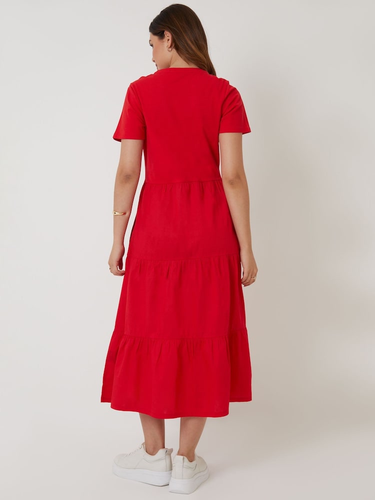 Rojo - Threadbare 100% Cotton Tiered Jersey Poplin Mix Maxi Dress - Imagen 2 de 4 Rojo - Threadbare 100% Cotton Tiered Jersey Poplin Mix Maxi Dress - Imagen 2 de 4
