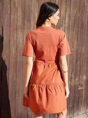 Threadbare Orange 100% Cotton Tiered Jersey Poplin Mix Mini Dress - Image 2 of 4