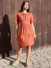 Threadbare Orange 100% Cotton Tiered Jersey Poplin Mix Mini Dress - Image 3 of 4