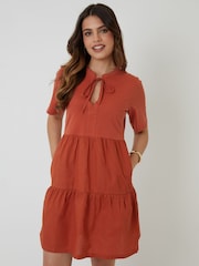 Orange - Threadbare gestuftes Minikleid aus Jersey-Popeline-Mix, 100 % Baumwolle - Bild 6 von 9