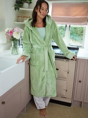 Verde - Bata larga con ribete de piel sintética de Threadbare - Imagen 1 de 4