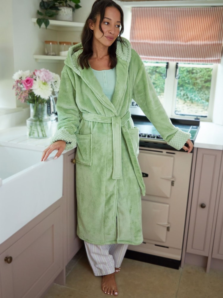 Verde - Bata larga con ribete de piel sintética de Threadbare - Imagen 1 de 4