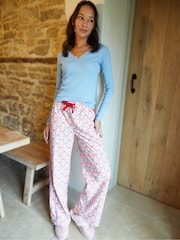 Threadbare Blue 100% Cotton Lace V-Neck Printed Pyjamas Set - Image 1 of 5
