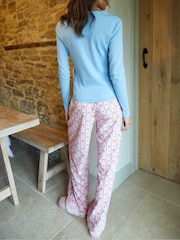 Threadbare Blue 100% Cotton Lace V-Neck Printed Pyjamas Set - Image 2 of 5