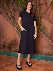 Threadbare Black 100% Cotton Jersey Midi Smock Dresses 2 Pack with Pockets - Image 2 of 6
