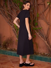 Threadbare Black 100% Cotton Jersey Midi Smock Dresses 2 Pack with Pockets - Image 3 of 6