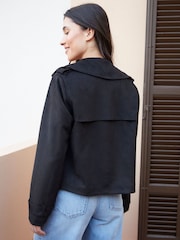 Threadbare Black Suedette Cropped Trench Jacket - Image 2 of 4