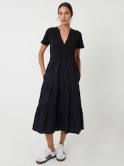 Threadbare Black 100% Cotton Tiered Jersey Poplin Mix Maxi Dress - Image 1 of 5