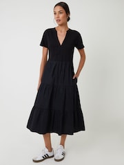 Threadbare Black 100% Cotton Tiered Jersey Poplin Mix Maxi Dress - Image 3 of 5