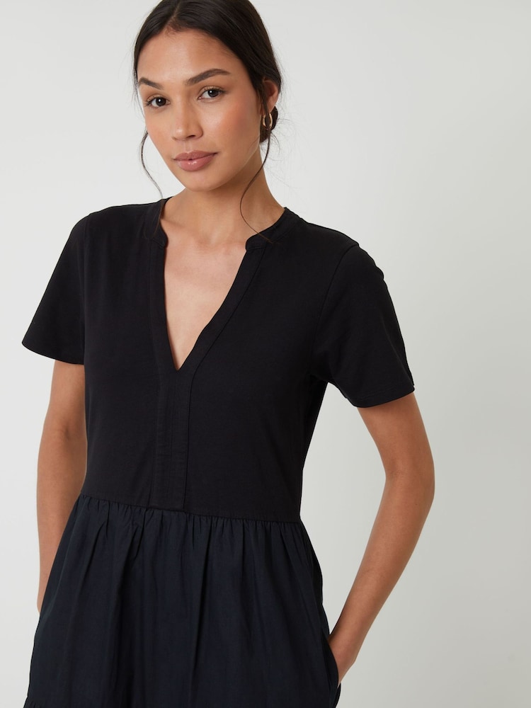 Threadbare Black 100% Cotton Tiered Jersey Poplin Mix Maxi Dress - Image 5 of 5