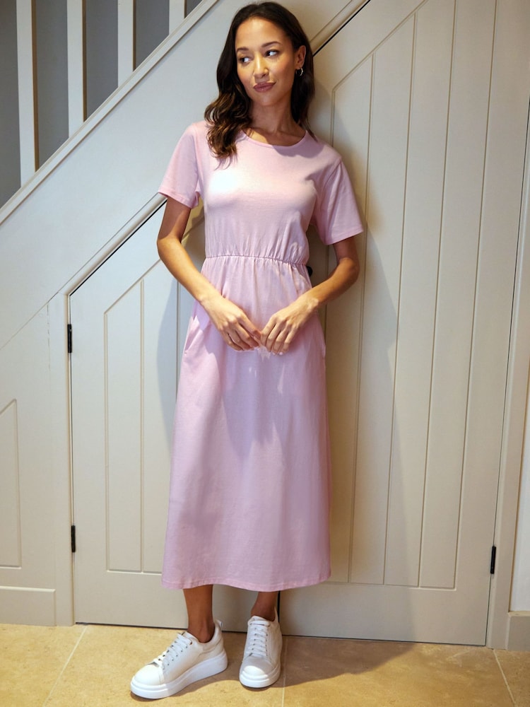 Threadbare Pink 100% Cotton Smock Style Midi Dress - Image 3 of 4