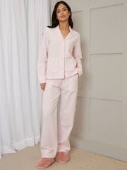 Threadbare Pink 100% Cotton Striped Long Button Through Pyjamas Set - Image 1 of 5