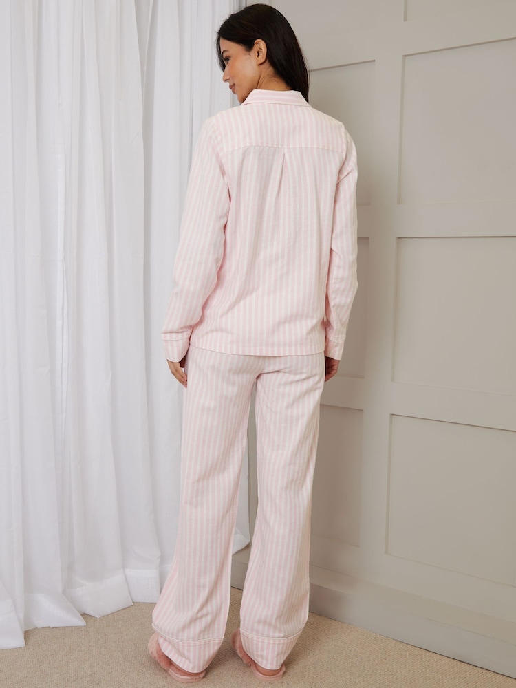 Threadbare Pink 100% Cotton Striped Long Button Through Pyjamas Set - Image 2 of 5