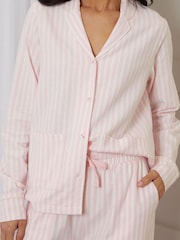 Threadbare Pink 100% Cotton Striped Long Button Through Pyjamas Set - Image 5 of 5