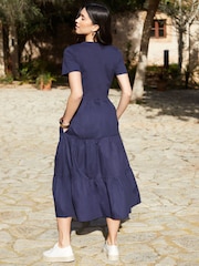 Threadbare Blue 100% Cotton Tiered Jersey Poplin Mix Maxi Dress - Image 3 of 4