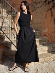 Threadbare Black Sleeveless Utility Jersey Poplin Mix Maxi Dress - Image 2 of 5