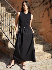 Threadbare Black Sleeveless Utility Jersey Poplin Mix Maxi Dress - Image 4 of 5