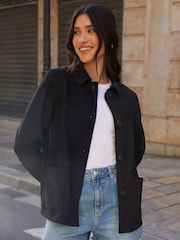 Threadbare Black Yoke Detail Suedette Shacket - Image 1 of 5
