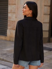 Threadbare Black Yoke Detail Suedette Shacket - Image 2 of 5