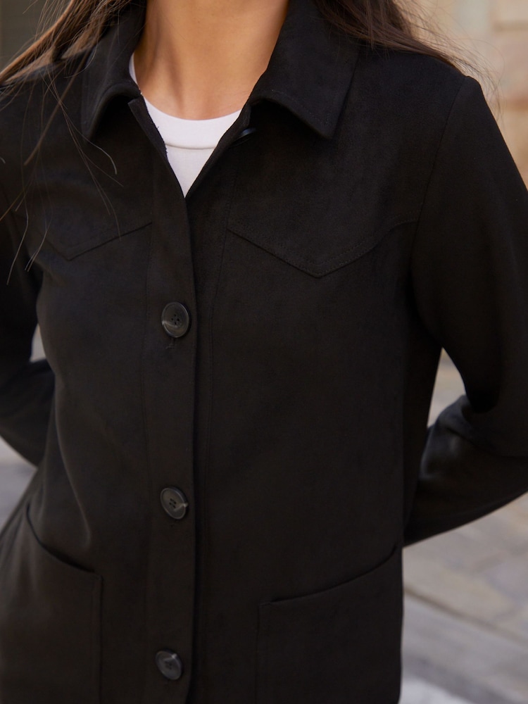 Threadbare Black Yoke Detail Suedette Shacket - Image 5 of 5