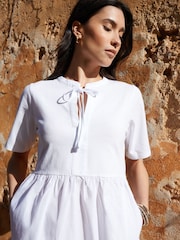 Threadbare White 100% Cotton Tiered Jersey Poplin Mix Mini Dress - Image 2 of 6
