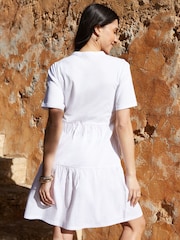 Threadbare White 100% Cotton Tiered Jersey Poplin Mix Mini Dress - Image 4 of 6