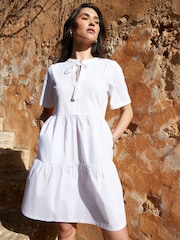 Threadbare White 100% Cotton Tiered Jersey Poplin Mix Mini Dress - Image 5 of 6