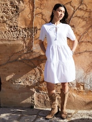 Threadbare White 100% Cotton Tiered Jersey Poplin Mix Mini Dress - Image 6 of 6