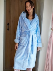 Azul - Bata larga con ribete de piel sintética de Threadbare - Imagen 1 de 4