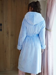 Azul - Bata larga con ribete de piel sintética de Threadbare - Imagen 2 de 4