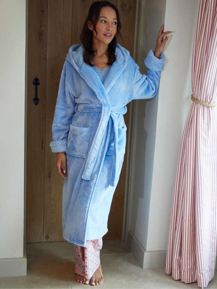 Azul - Bata larga con ribete de piel sintética de Threadbare - Imagen 4 de 4