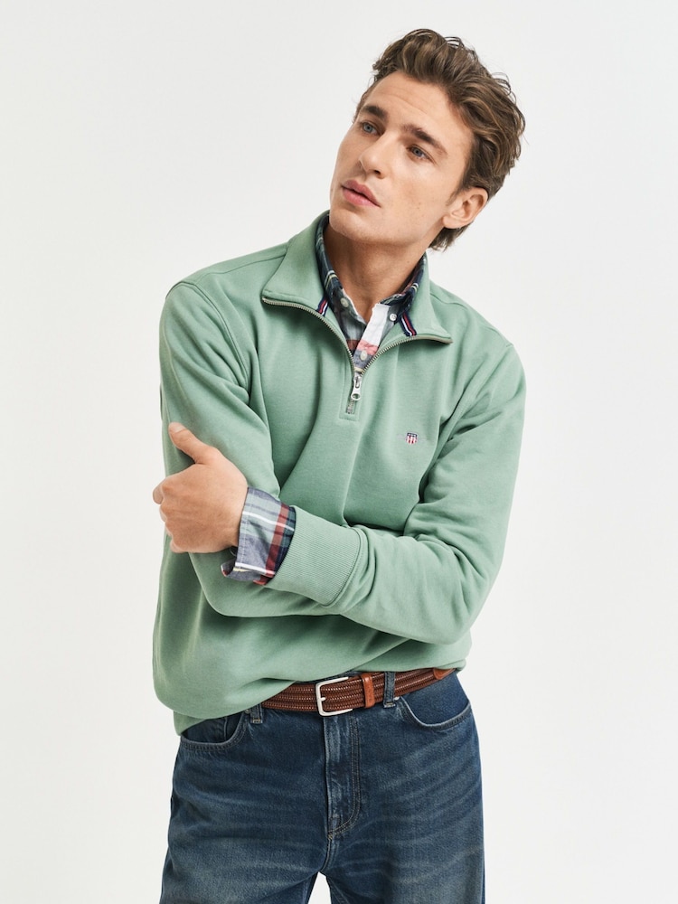 GANT Light Green Regular-Fit Half Zip Sweatshirt - Image 1 of 4