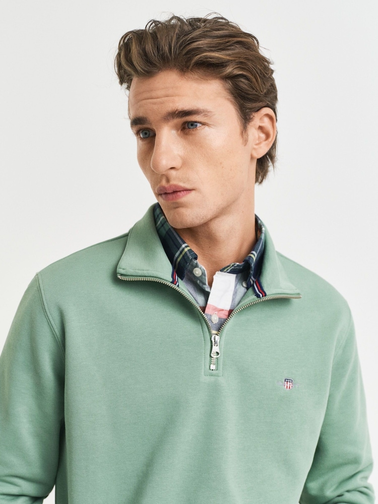 GANT Light Green Regular-Fit Half Zip Sweatshirt - Image 4 of 4