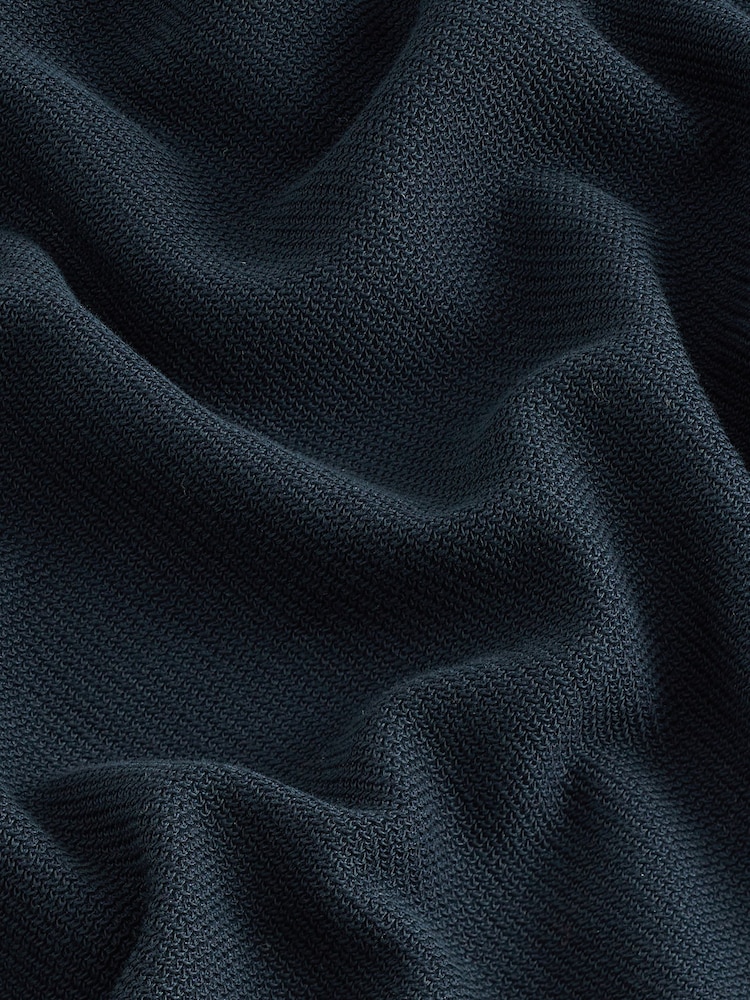 Navy Blue Textured Smart Zip Neck Polo Shirt - Image 2 of 3