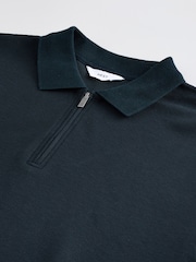 Navy Blue Textured Smart Zip Neck Polo Shirt - Image 3 of 3