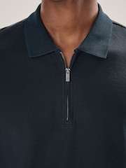 أزرق داكن أزرق - Textured Smart Zip Neck Polo Shirt - صورة 4 من 7