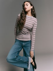 Grey Marl Multicolour Stripe Long Sleeve Crew Neck T-Shirt - Image 1 of 8