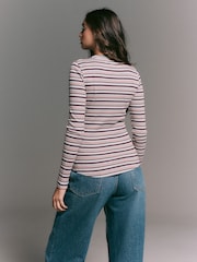Grey Marl Multicolour Stripe Long Sleeve Crew Neck T-Shirt - Image 4 of 8