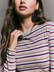 Grey Marl Multicolour Stripe Long Sleeve Crew Neck T-Shirt - Image 5 of 8