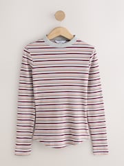 Grey Marl Multicolour Stripe Long Sleeve Crew Neck T-Shirt - Image 6 of 8
