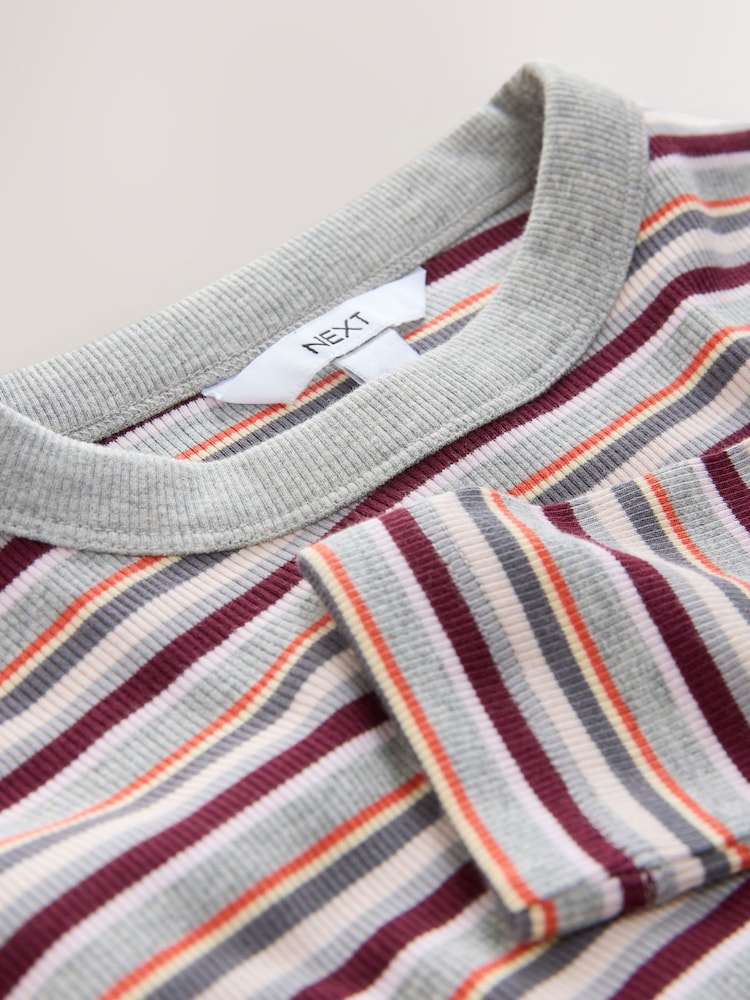 Grey Marl Multicolour Stripe Long Sleeve Crew Neck T-Shirt - Image 8 of 8