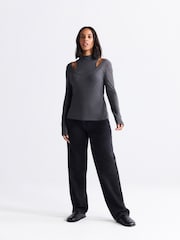 Grey Layered Semi Sheer High Neck Ribbed Long Sleeve Top - Image 2 of 7