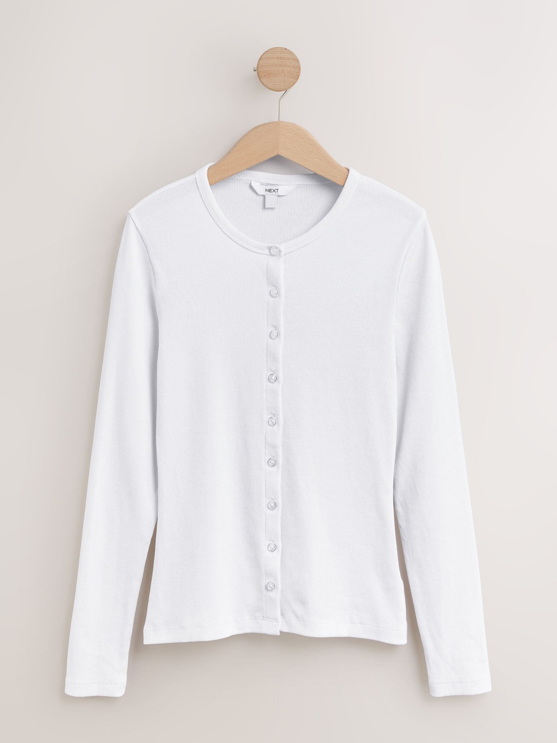 Buy White Henley Button Through Long Sleeve Ribbed T-Shirt from
