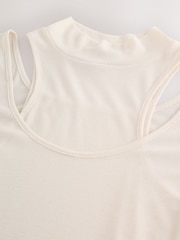 Ecru White Layered Semi Sheer High Neck Ribbed Long Sleeve Top - Image 2 of 3