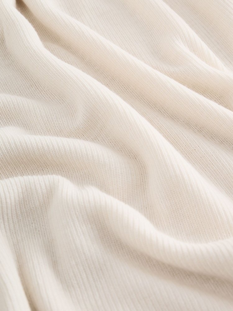 Ecru White Layered Semi Sheer High Neck Ribbed Long Sleeve Top - Image 3 of 3