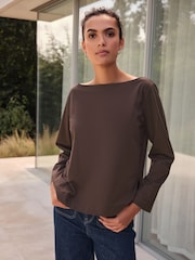 Chocolate Brown Long Sleeve N.Premium Crew Neck Supima T-Shirt - Image 1 of 4