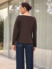 Chocolate Brown Long Sleeve N.Premium Crew Neck Supima T-Shirt - Image 2 of 4