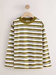 Khaki/Green/White Stripe Long Sleeve Crewneck T-Shirt - Image 1 of 3