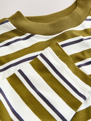 Khaki/Green/White Stripe Long Sleeve Crewneck T-Shirt - Image 3 of 3